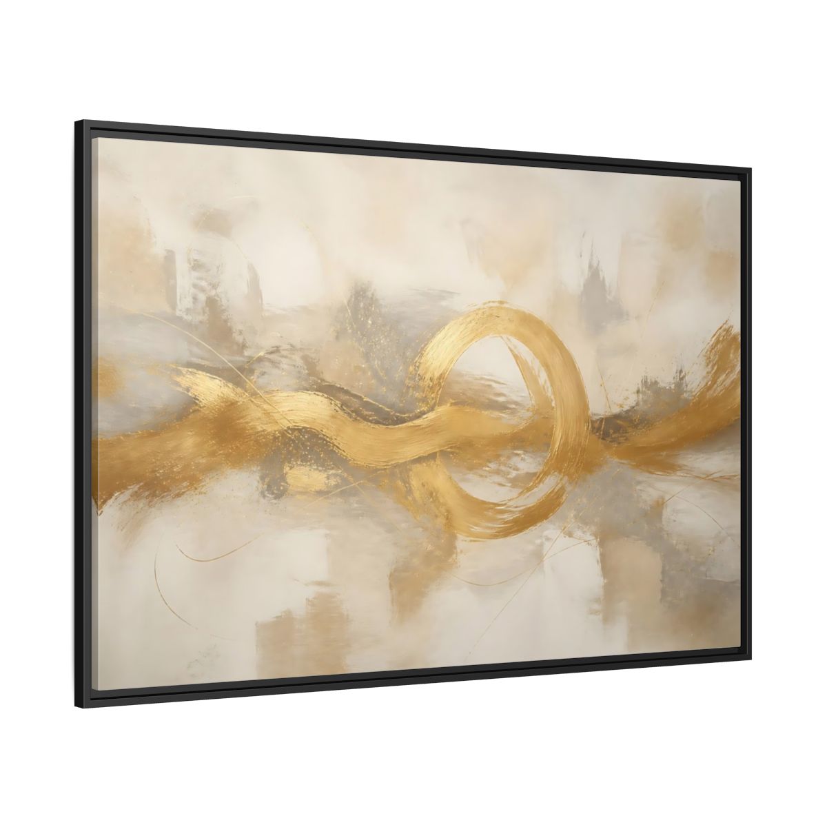 Side Mockup 12. Golden Balance Circle shown as framed canvas print