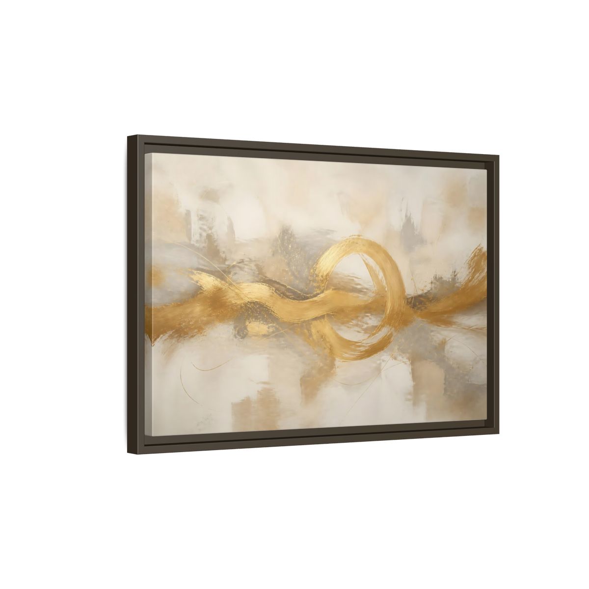 Side Mockup 2. Golden Balance Circle shown as framed canvas print