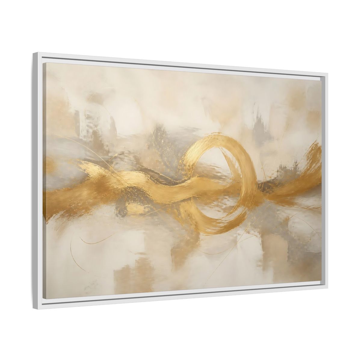 Side Mockup 9. Golden Balance Circle shown as framed canvas print