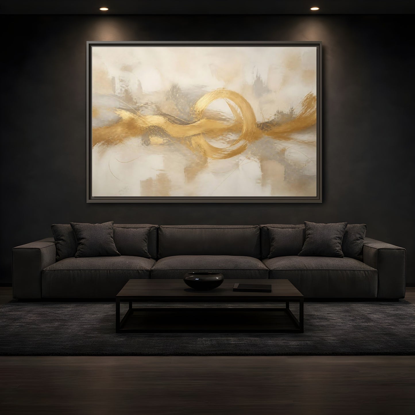 Mockup 3. Golden Balance Circle shown as framed canvas print