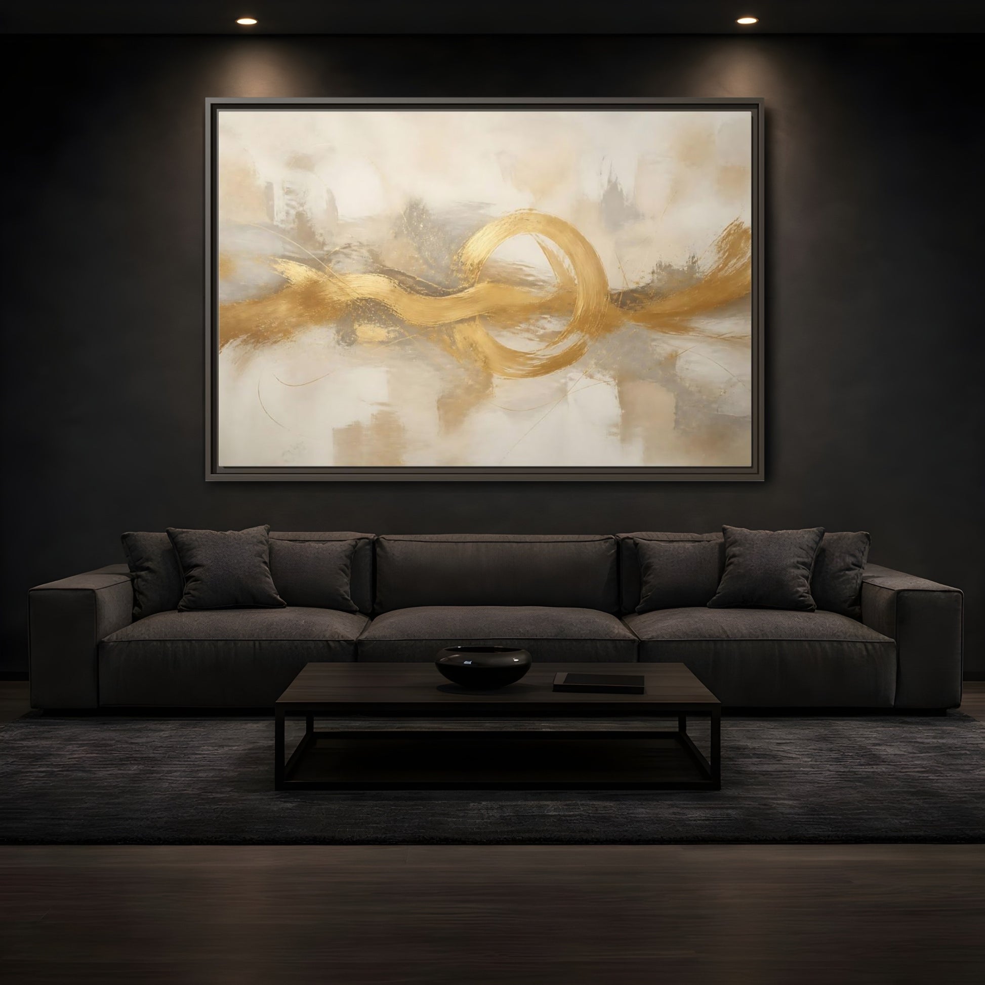 Mockup 3. Golden Balance Circle shown as framed canvas print