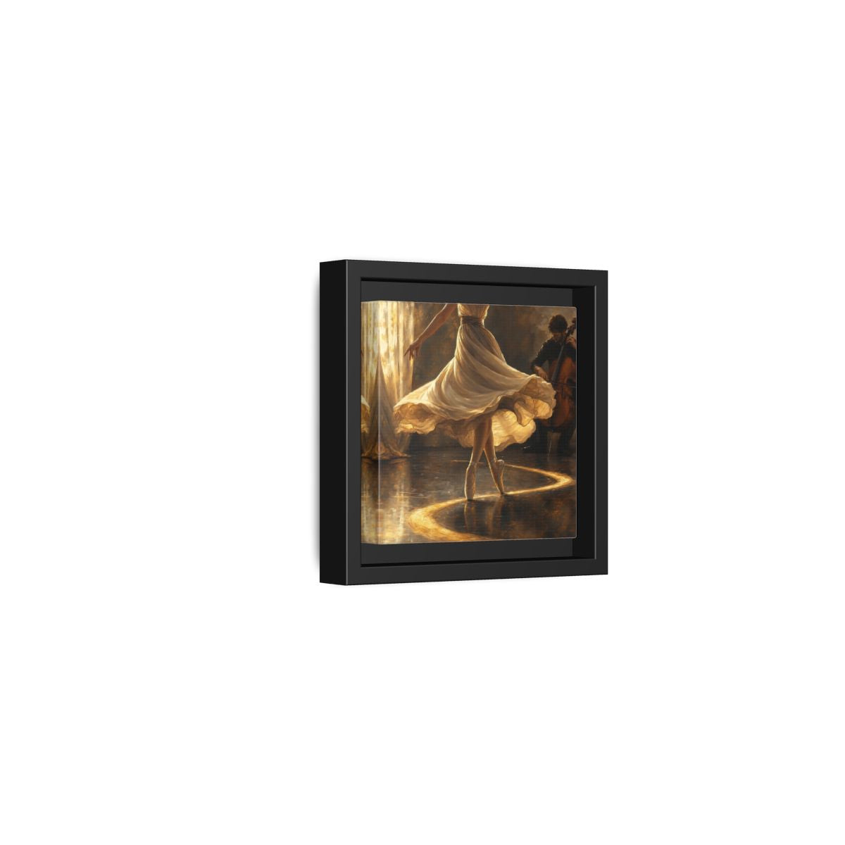 Side Mockup 24. Golden Ballet Duet shown as framed canvas print