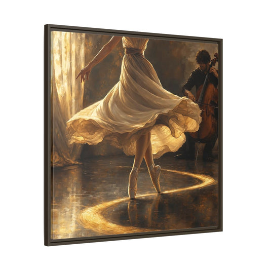 Main Mockup. Golden Ballet Duet shown as framed canvas print