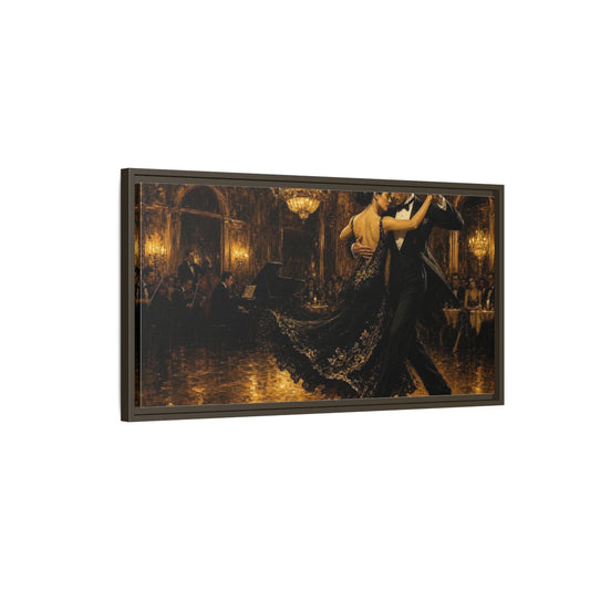 Main Mockup. Golden Ballroom Tango shown as framed canvas print