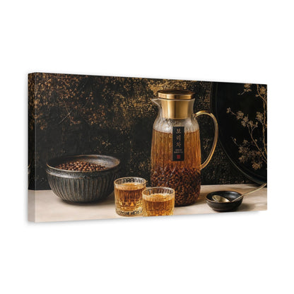 Side Mockup 3. Golden Barley Tea Set shown as canvas print