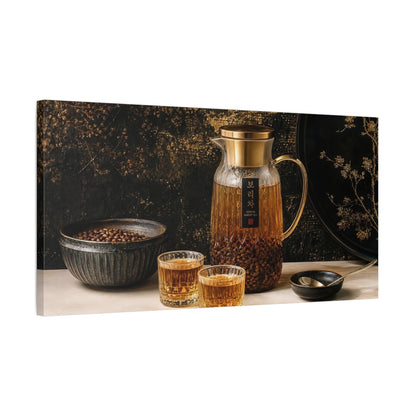Side Mockup 1. Golden Barley Tea Set shown as canvas print