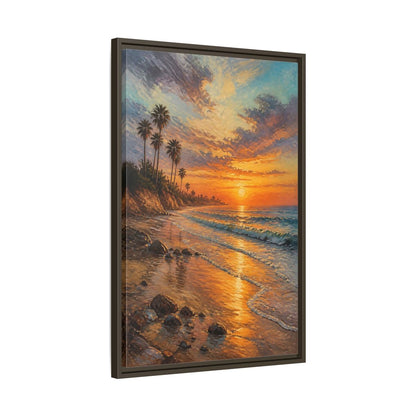Side Mockup 11. Golden Beach Sunset shown as framed canvas print