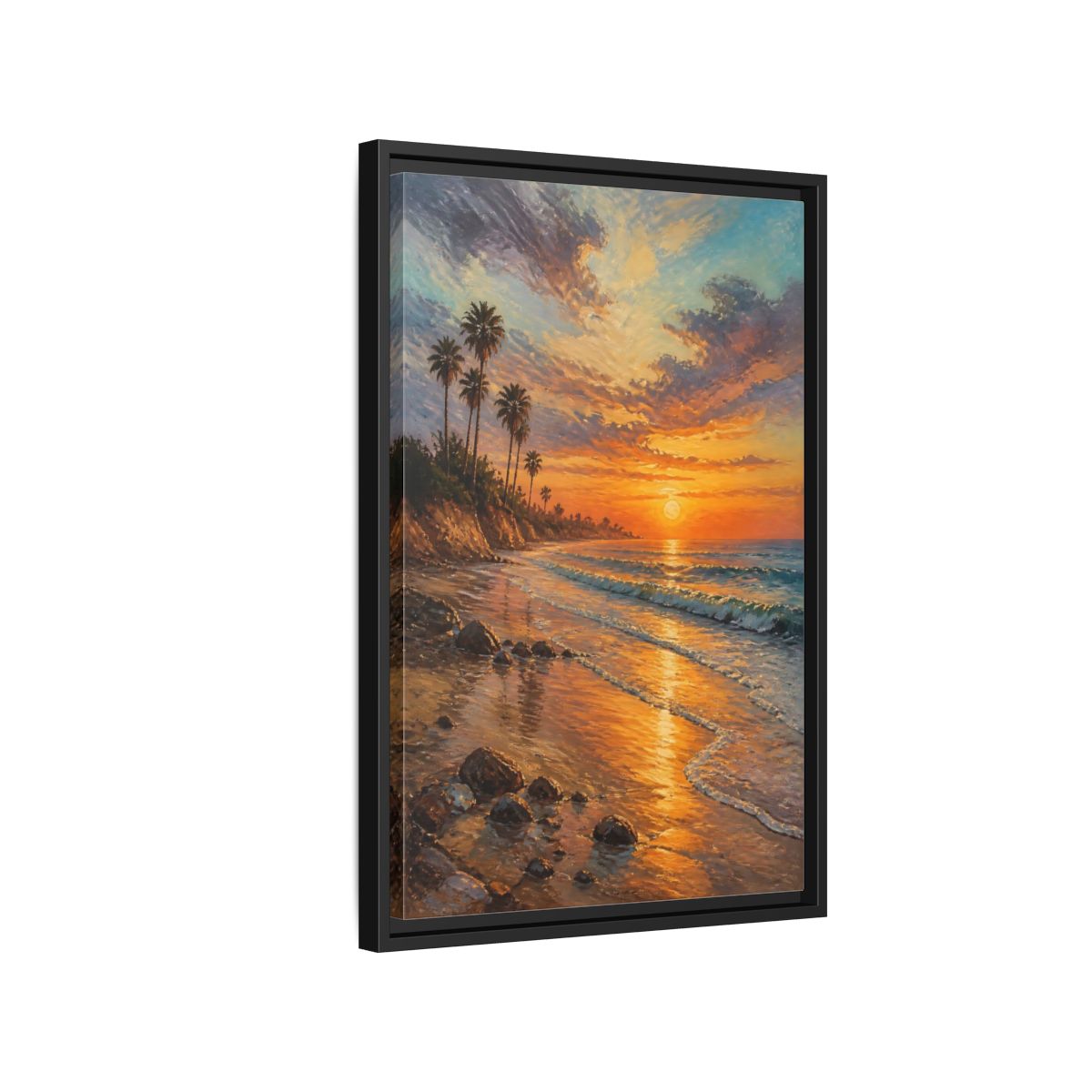 Side Mockup 3. Golden Beach Sunset shown as framed canvas print
