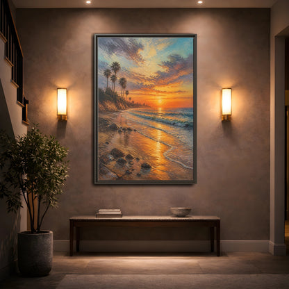 Mockup 2. Golden Beach Sunset shown as framed canvas print