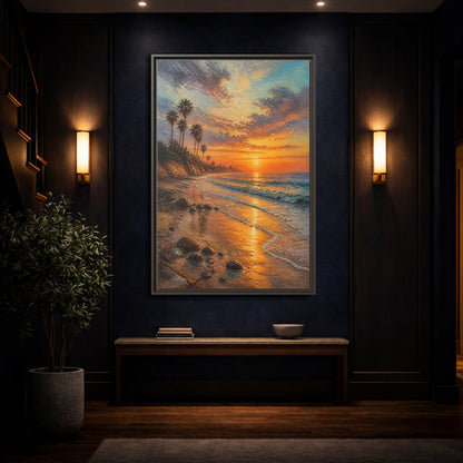 Mockup 4. Golden Beach Sunset shown as framed canvas print