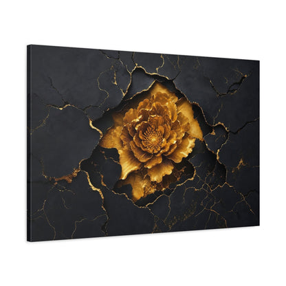 Main Mockup. Golden Bloom On Slate shown as canvas print
