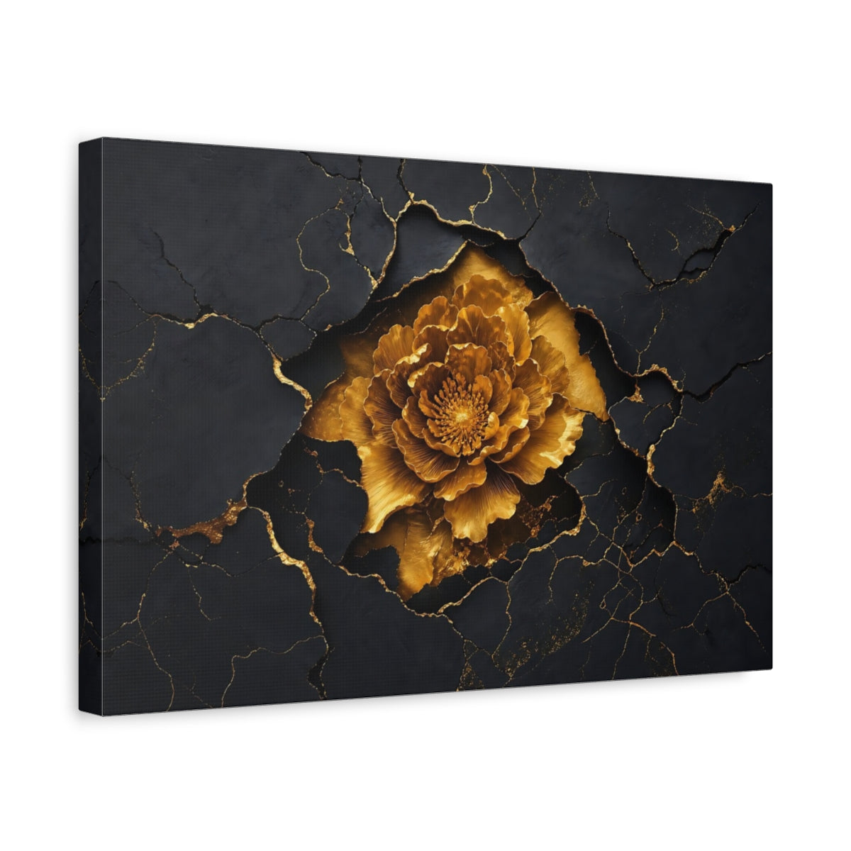 Side Mockup 4. Golden Bloom On Slate shown as canvas print