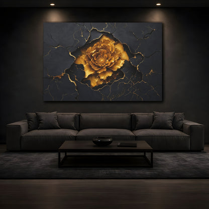 Mockup 3. Golden Bloom On Slate shown as canvas print