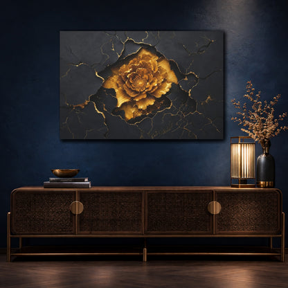 Mockup 4. Golden Bloom On Slate shown as canvas print