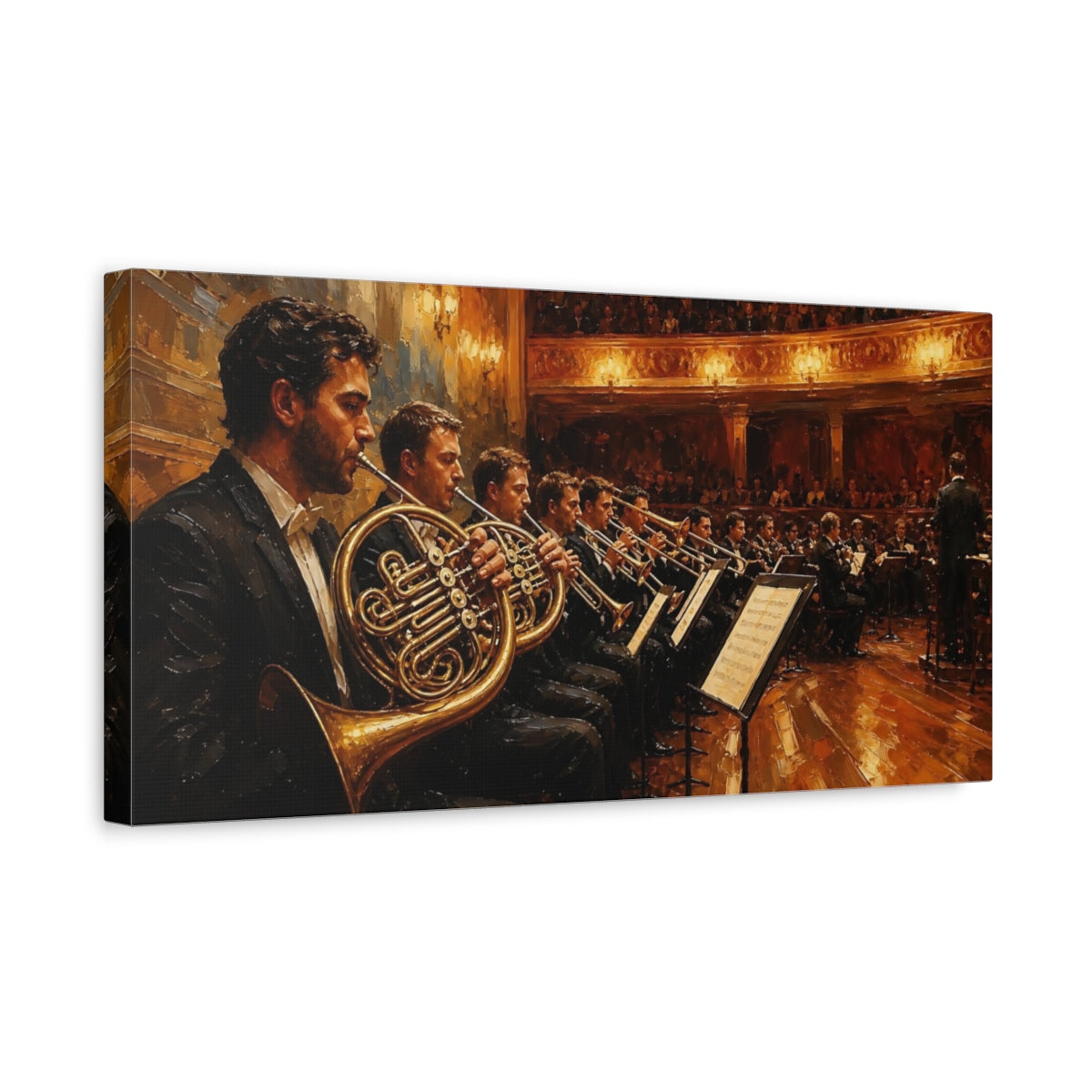 Side Mockup 3. Golden Brass Ensemble shown as canvas print