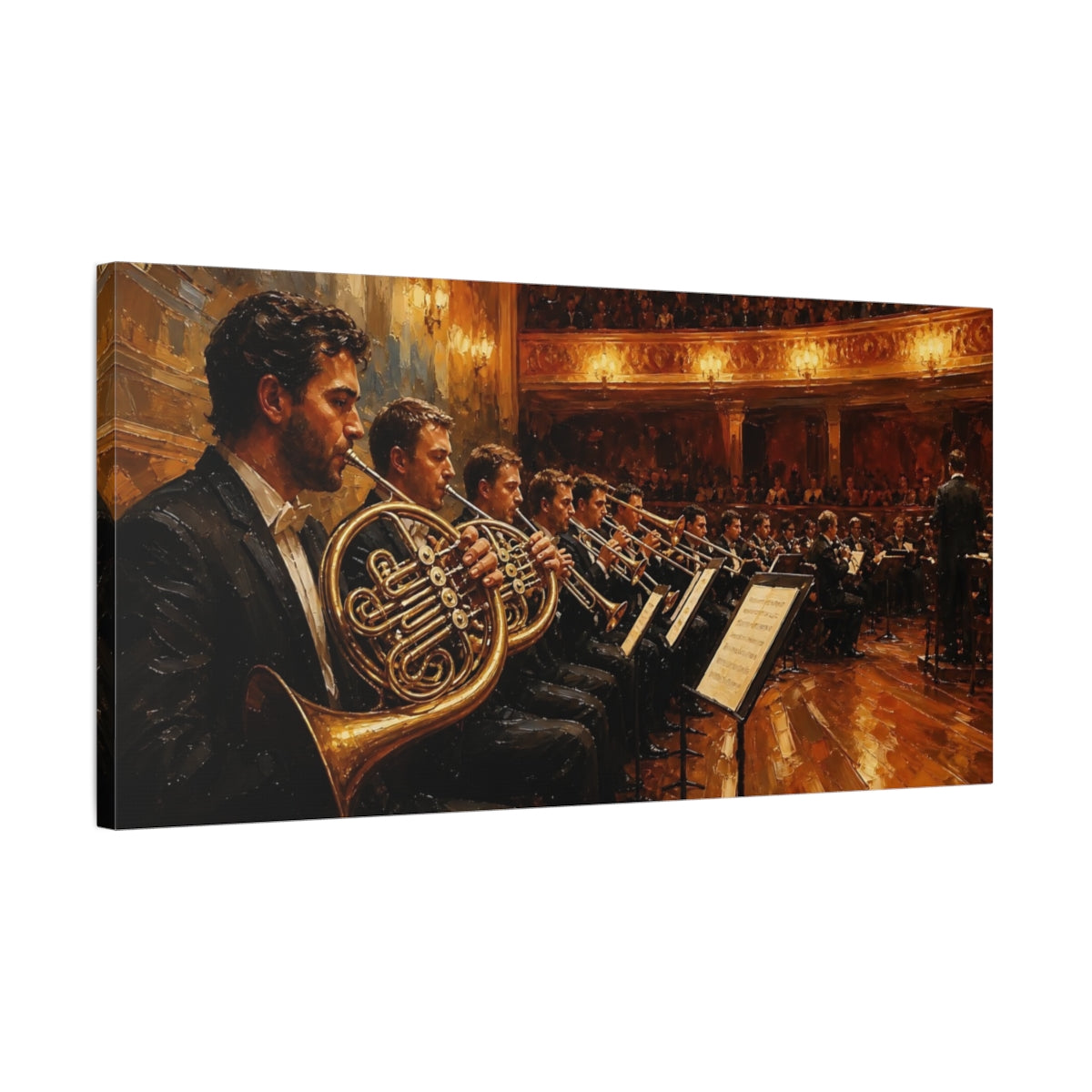 Side Mockup 1. Golden Brass Ensemble shown as canvas print