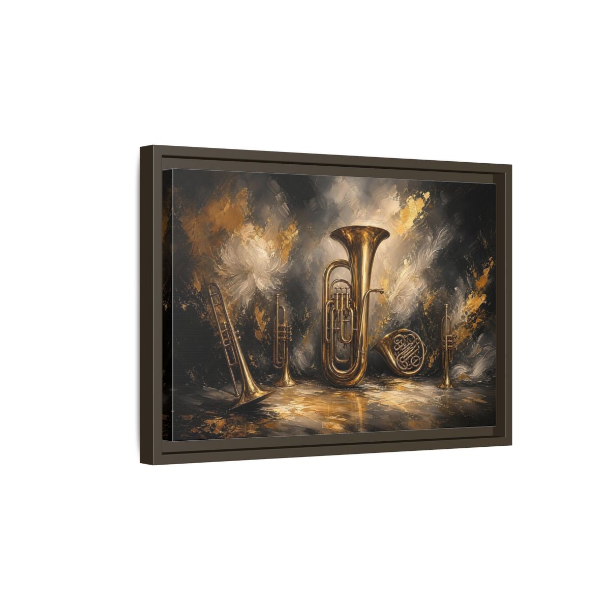 Side Mockup 5. Golden Brass Ensemble shown as framed canvas print