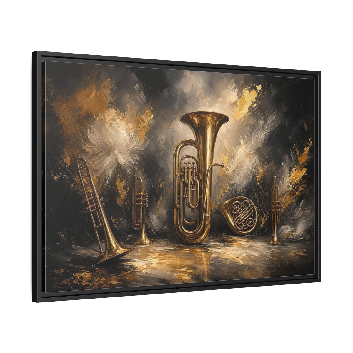 Side Mockup 13. Golden Brass Ensemble shown as framed canvas print