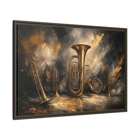 Main Mockup. Golden Brass Ensemble shown as framed canvas print