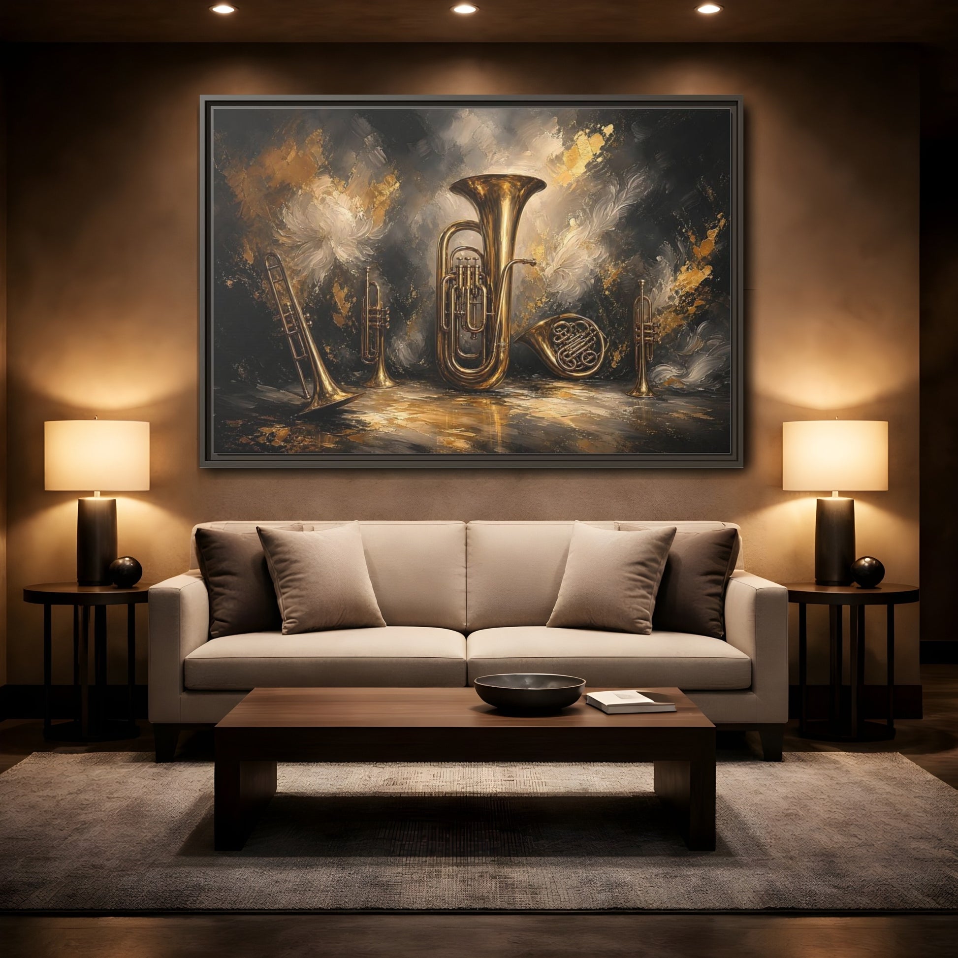 Mockup 2. Golden Brass Ensemble shown as framed canvas print