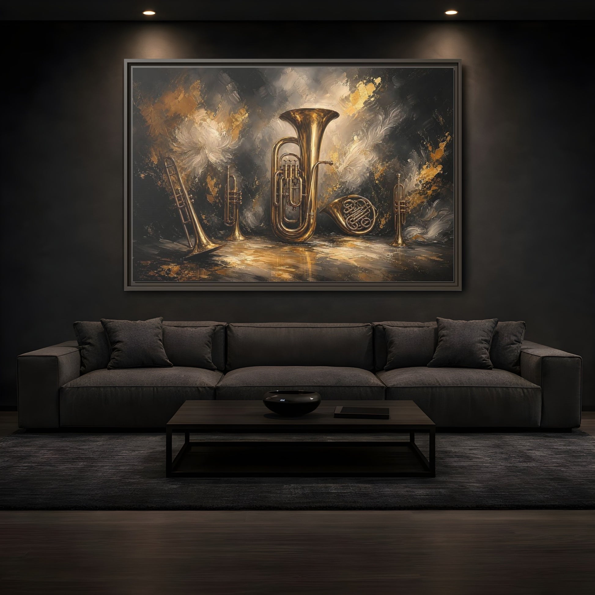Mockup 3. Golden Brass Ensemble shown as framed canvas print