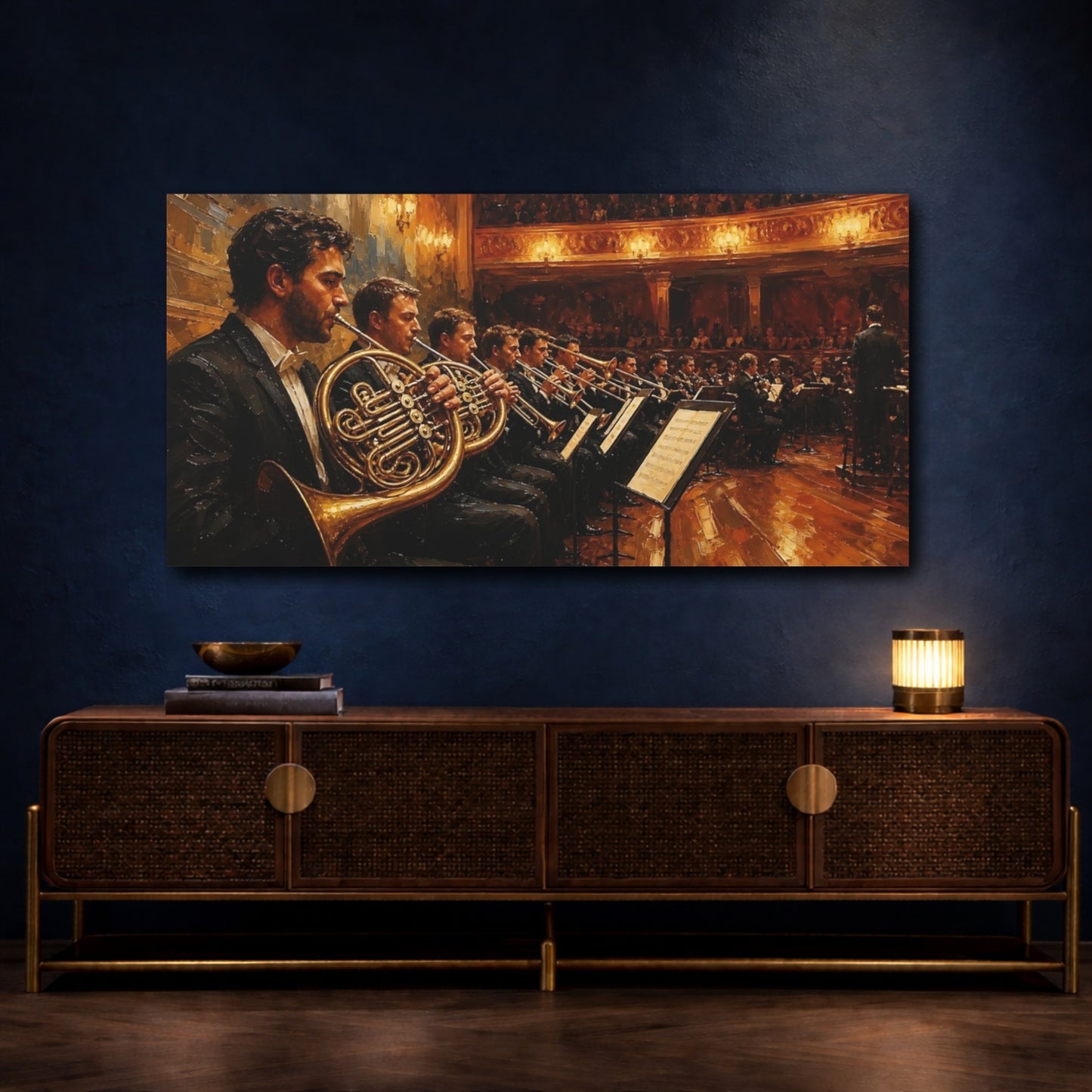 Mockup 4. Golden Brass Ensemble shown as canvas print