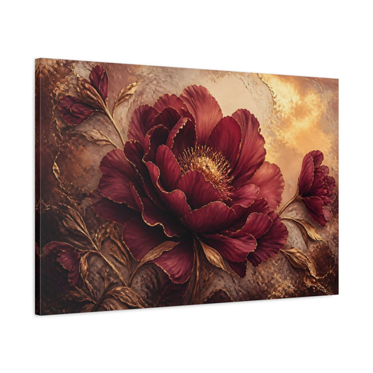 Main Mockup. Golden Burgundy Bloom shown as canvas print