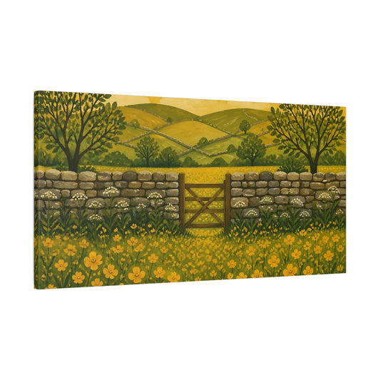 Main Mockup. Golden Buttercup Meadow Gate shown as canvas print