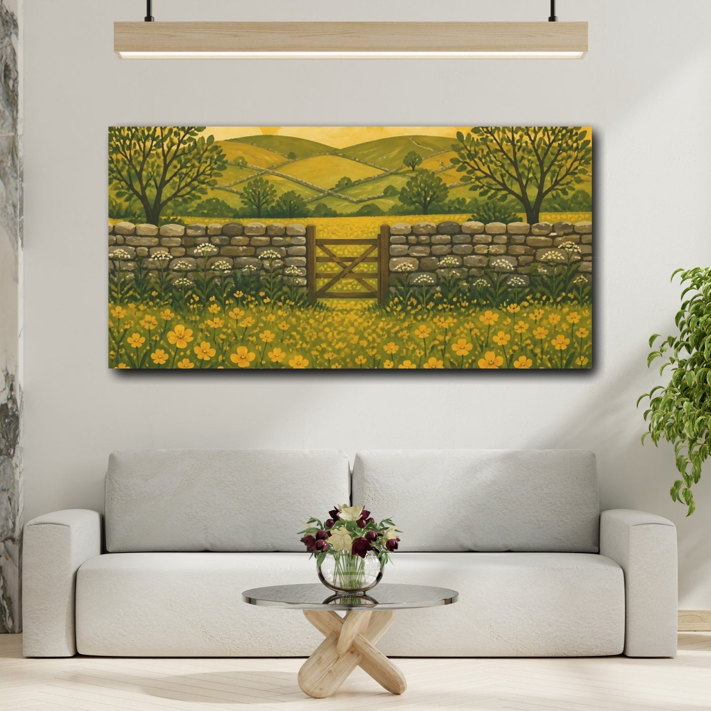 Mockup 2. Golden Buttercup Meadow Gate shown as canvas print
