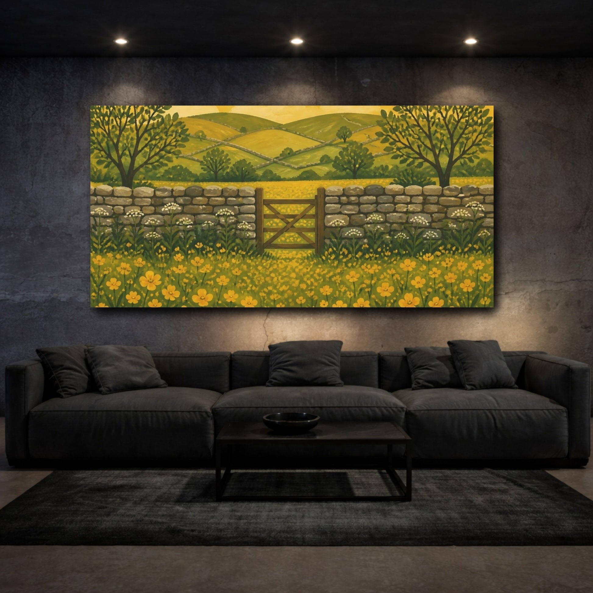 Mockup 3. Golden Buttercup Meadow Gate shown as canvas print