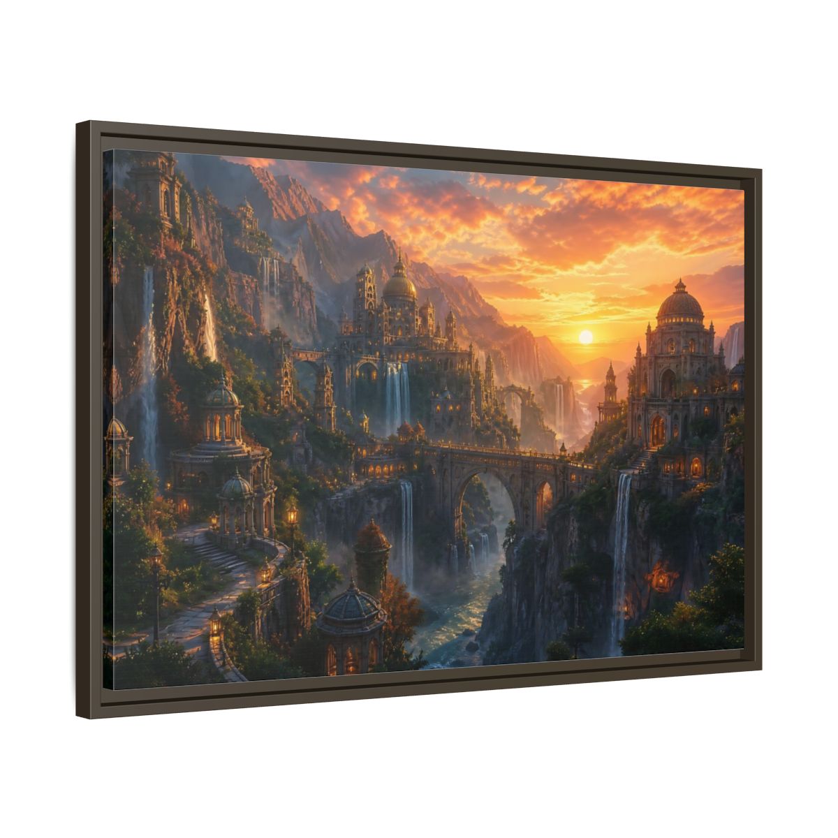 Side Mockup 11. Golden Canyon Citadel shown as framed canvas print