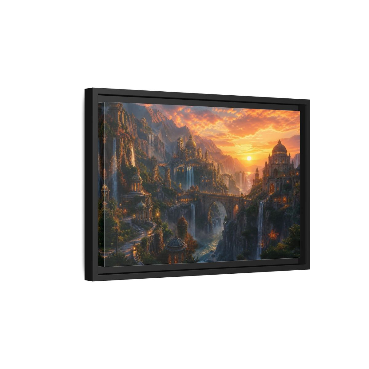 Side Mockup 6. Golden Canyon Citadel shown as framed canvas print
