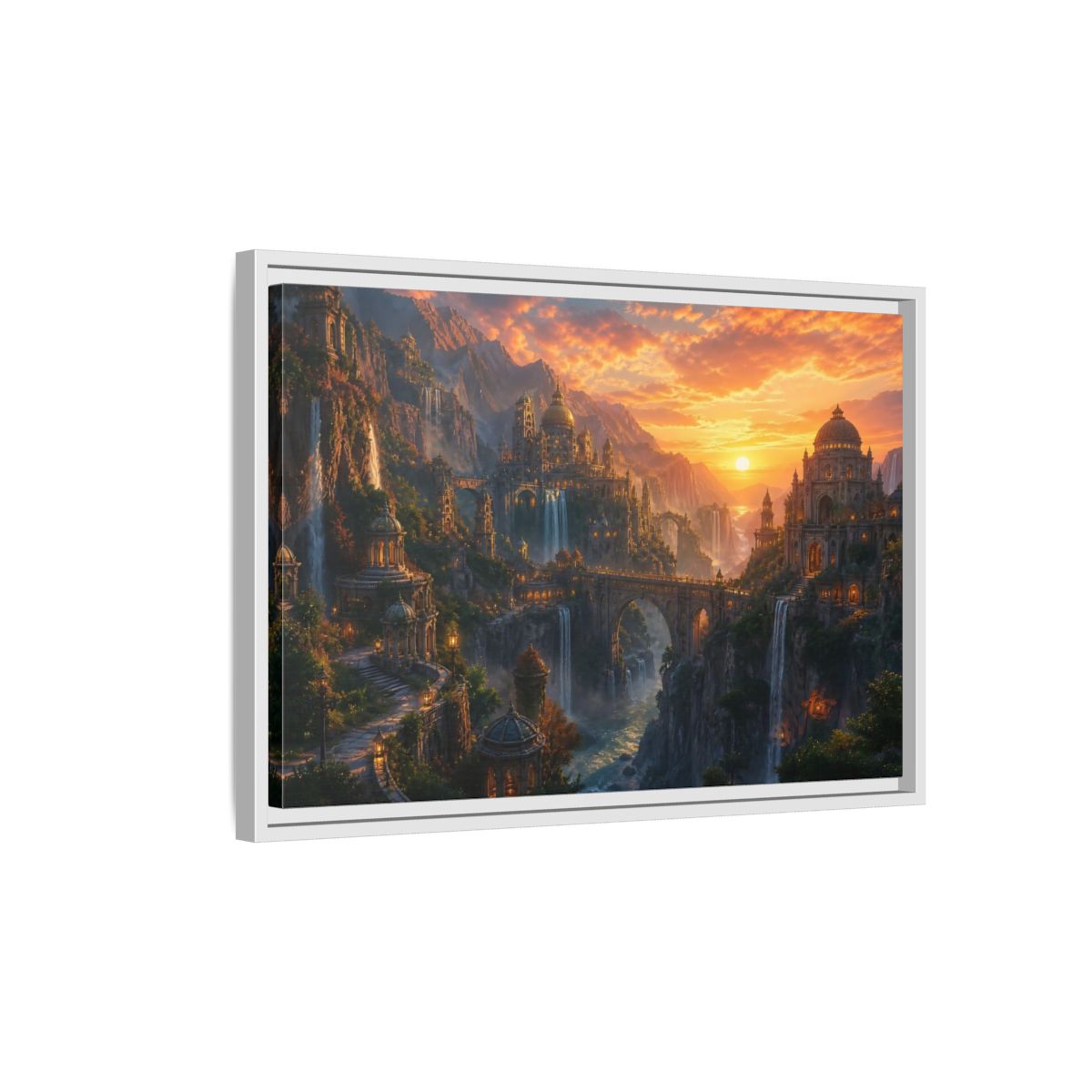 Side Mockup 1. Golden Canyon Citadel shown as framed canvas print