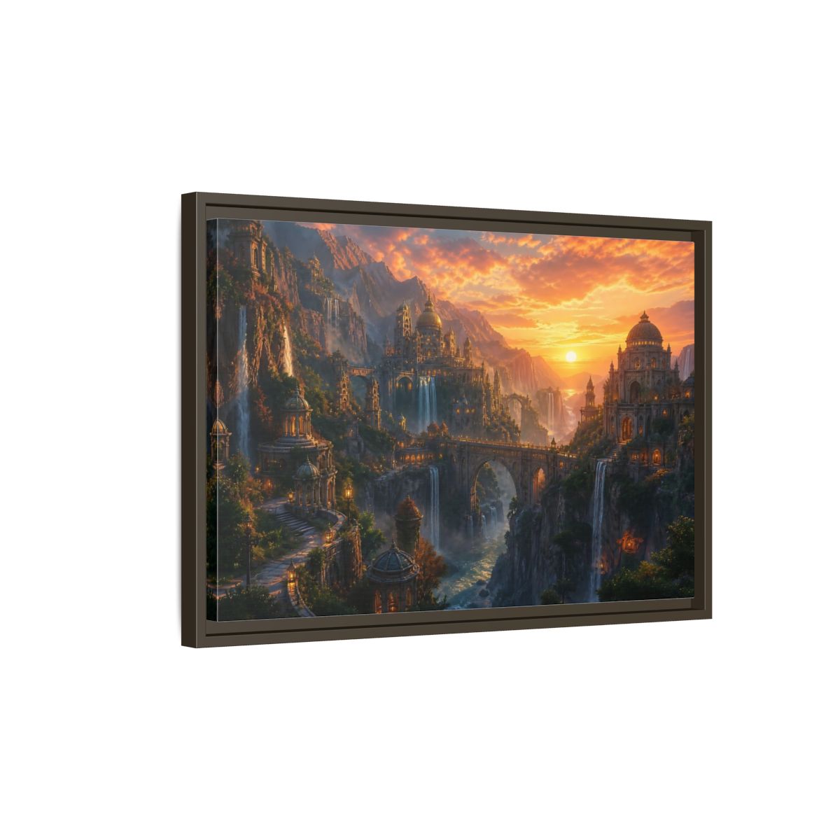 Side Mockup 2. Golden Canyon Citadel shown as framed canvas print