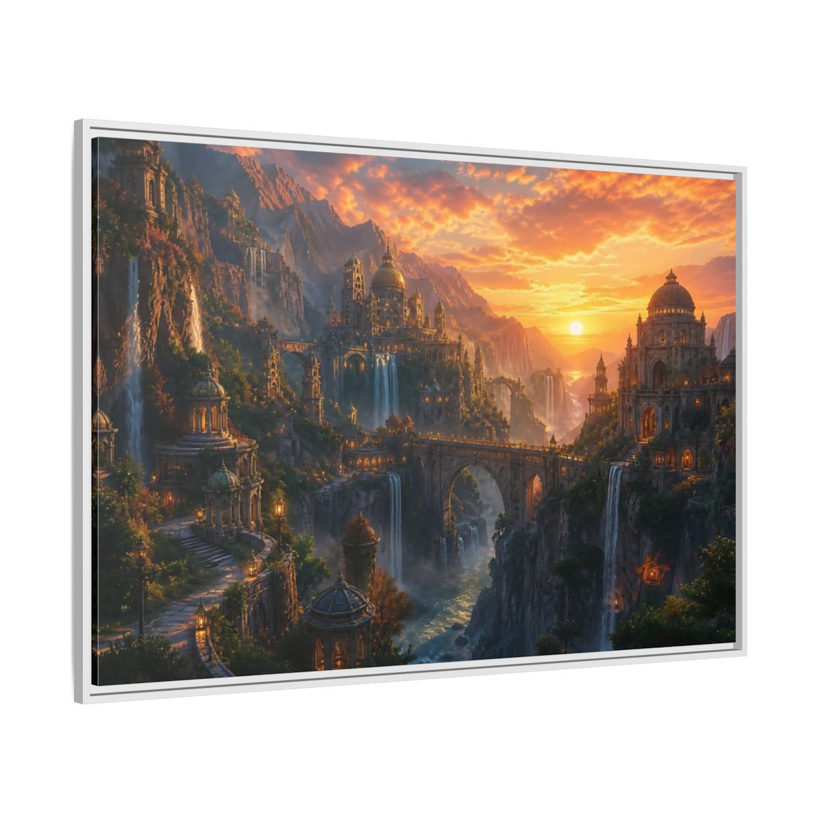 Side Mockup 7. Golden Canyon Citadel shown as framed canvas print