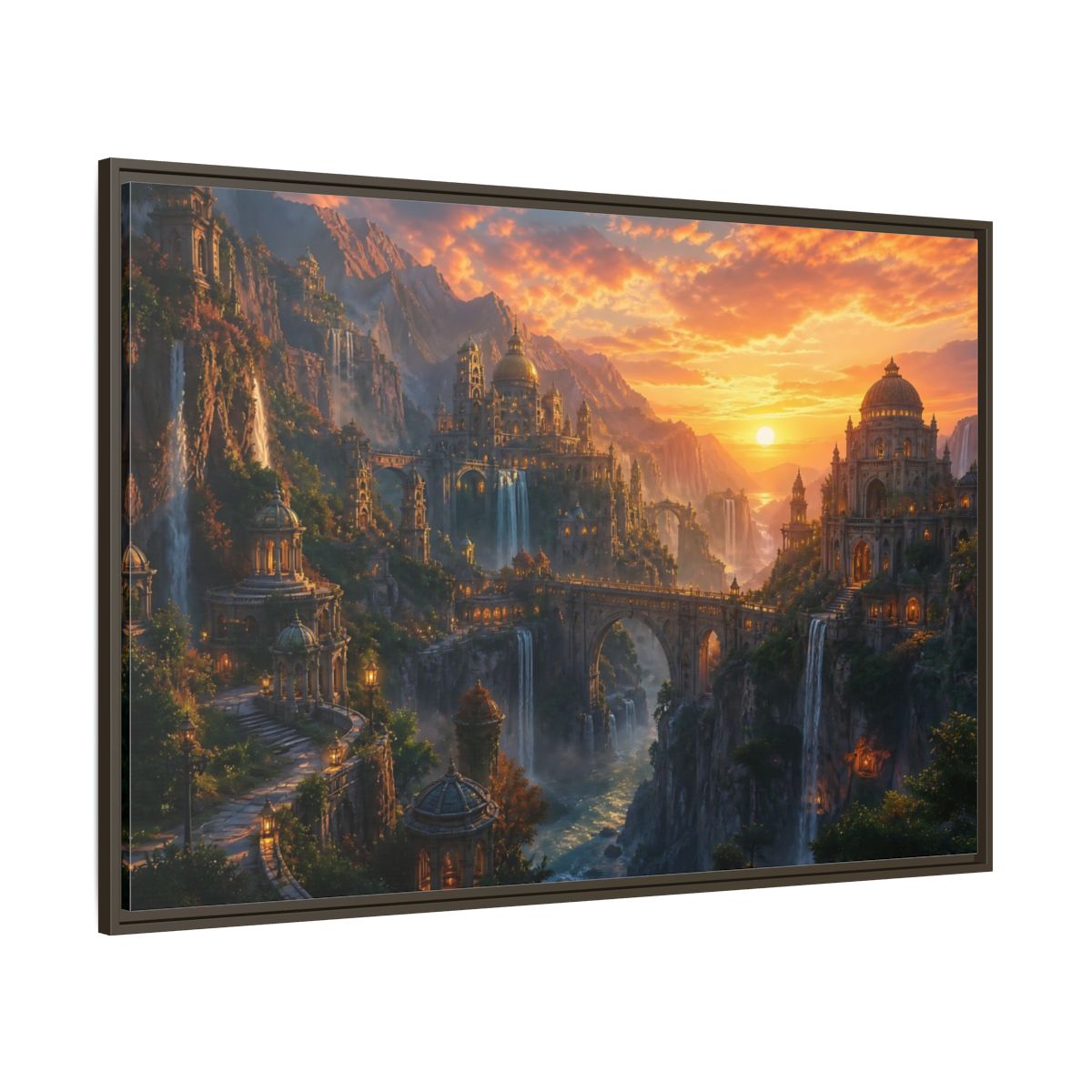 Side Mockup 8. Golden Canyon Citadel shown as framed canvas print