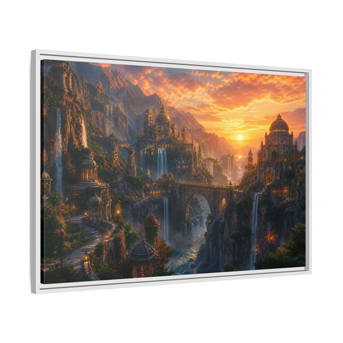 Side Mockup 9. Golden Canyon Citadel shown as framed canvas print