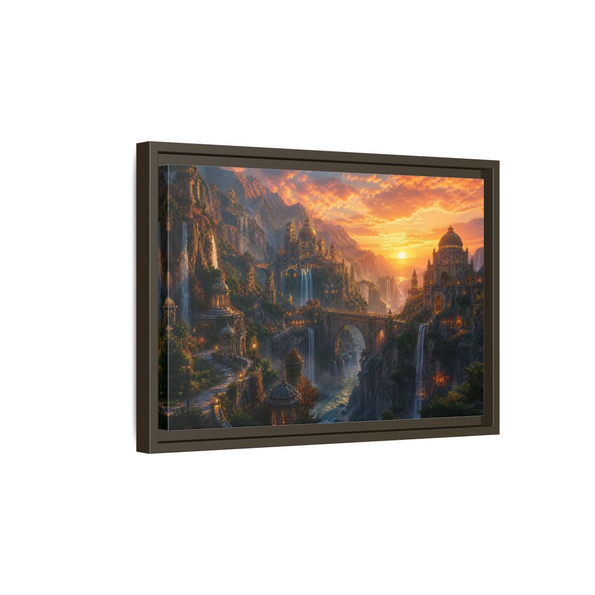 Side Mockup 5. Golden Canyon Citadel shown as framed canvas print