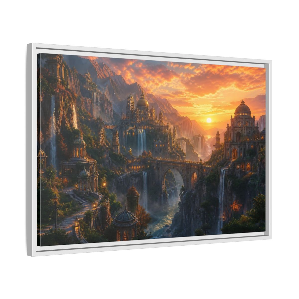 Side Mockup 10. Golden Canyon Citadel shown as framed canvas print