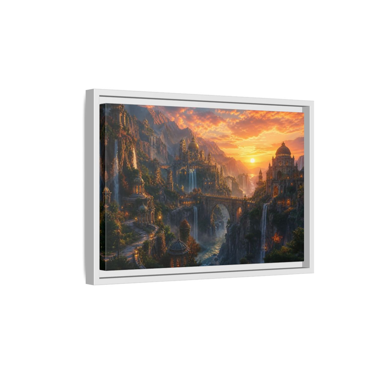 Side Mockup 4. Golden Canyon Citadel shown as framed canvas print