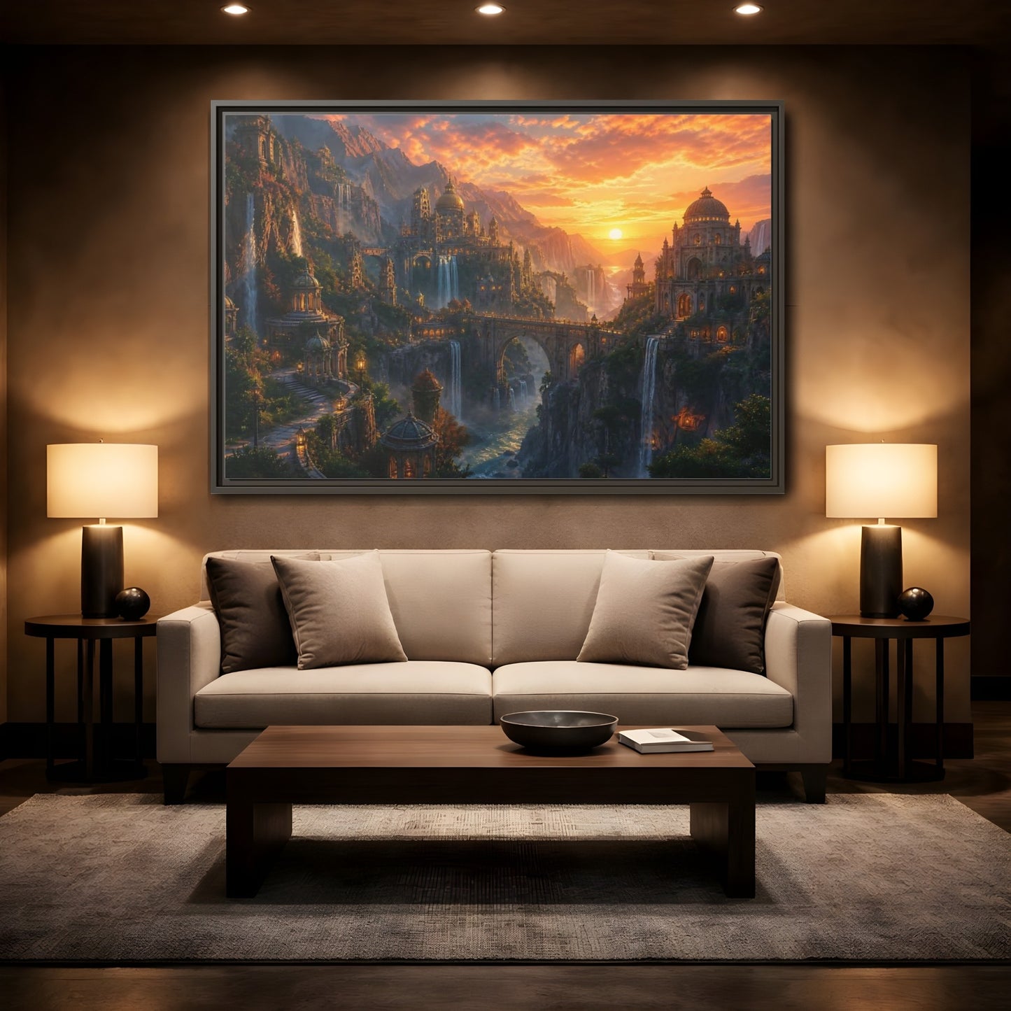 Mockup 2. Golden Canyon Citadel shown as framed canvas print
