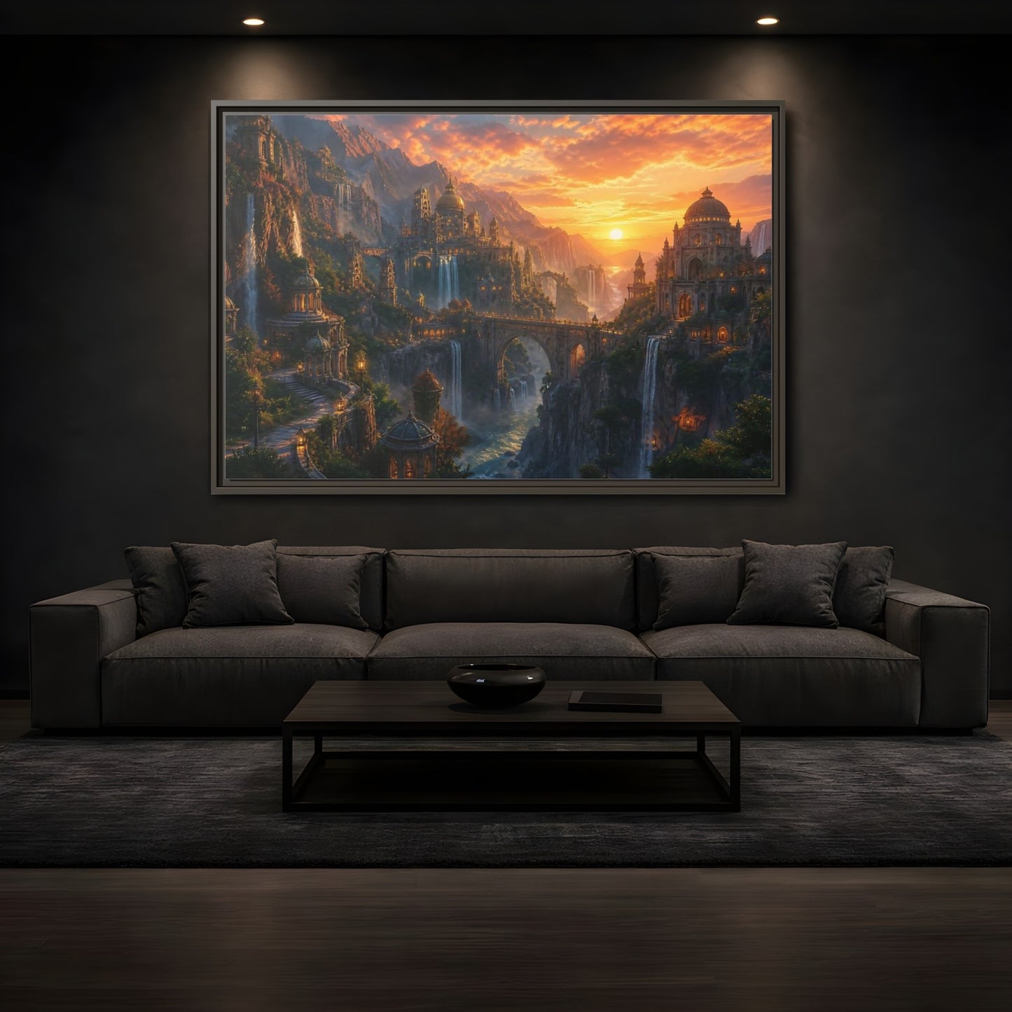 Mockup 3. Golden Canyon Citadel shown as framed canvas print
