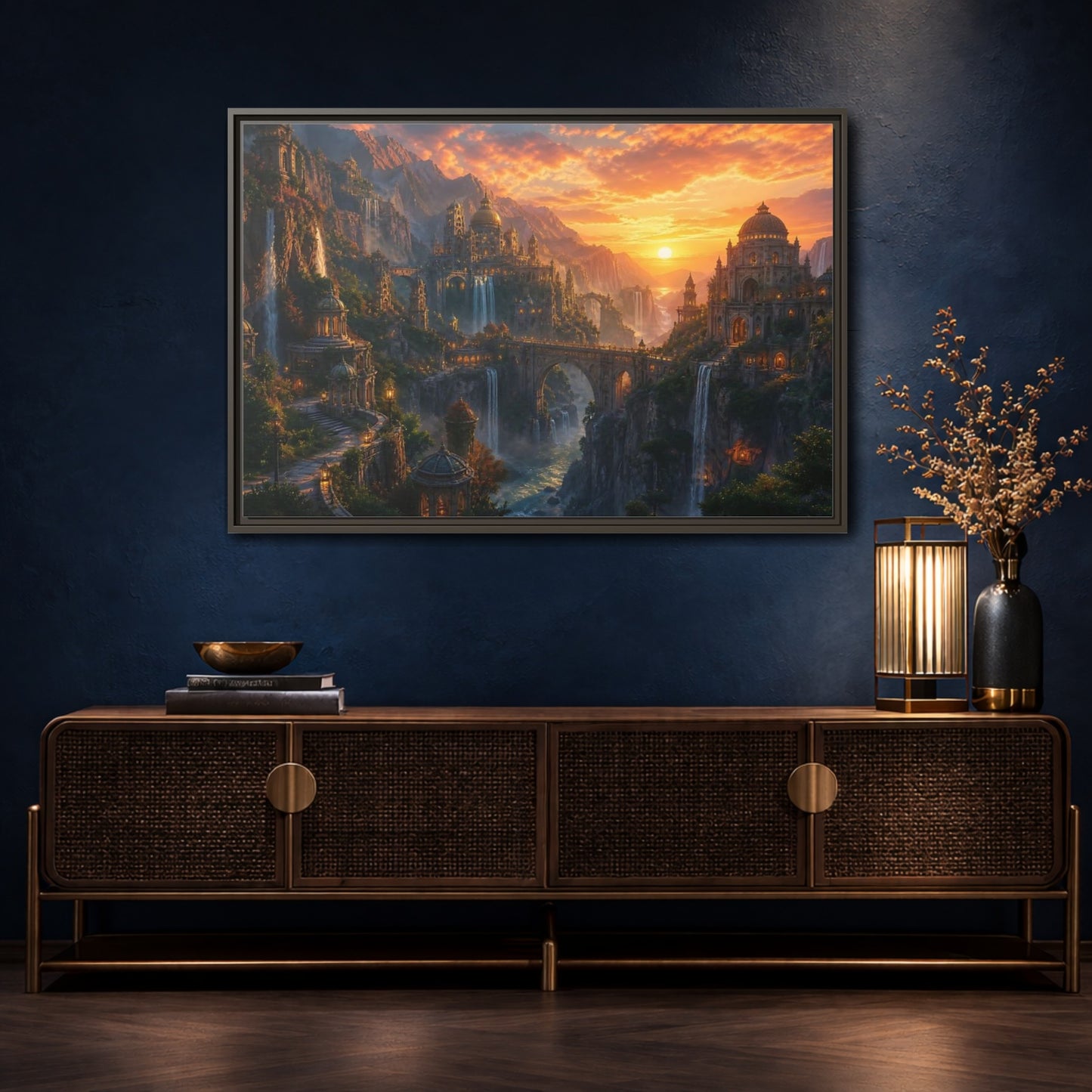 Mockup 4. Golden Canyon Citadel shown as framed canvas print
