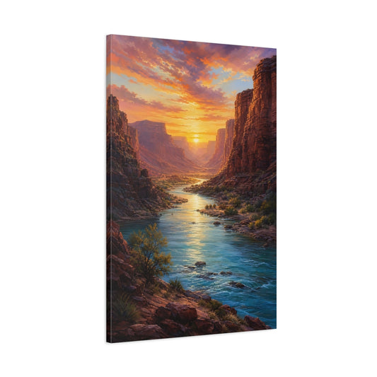 Main Mockup. Golden Canyon River Sunset shown as canvas print