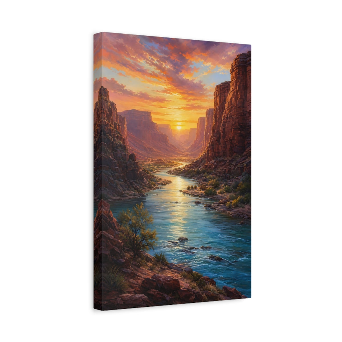 Side Mockup 4. Golden Canyon River Sunset shown as canvas print