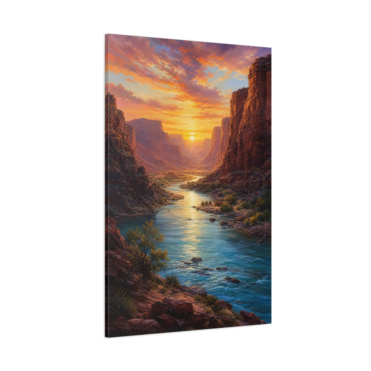 Side Mockup 1. Golden Canyon River Sunset shown as canvas print