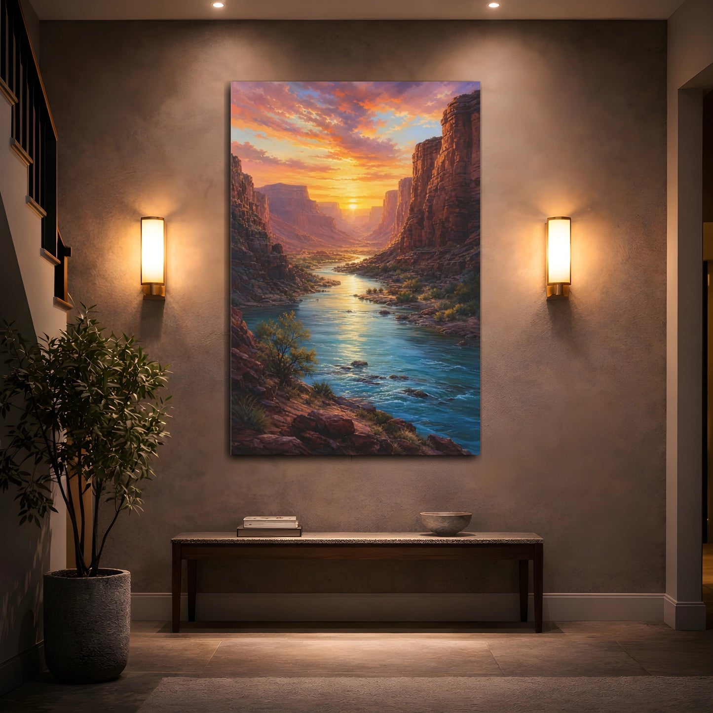 Mockup 2. Golden Canyon River Sunset shown as canvas print