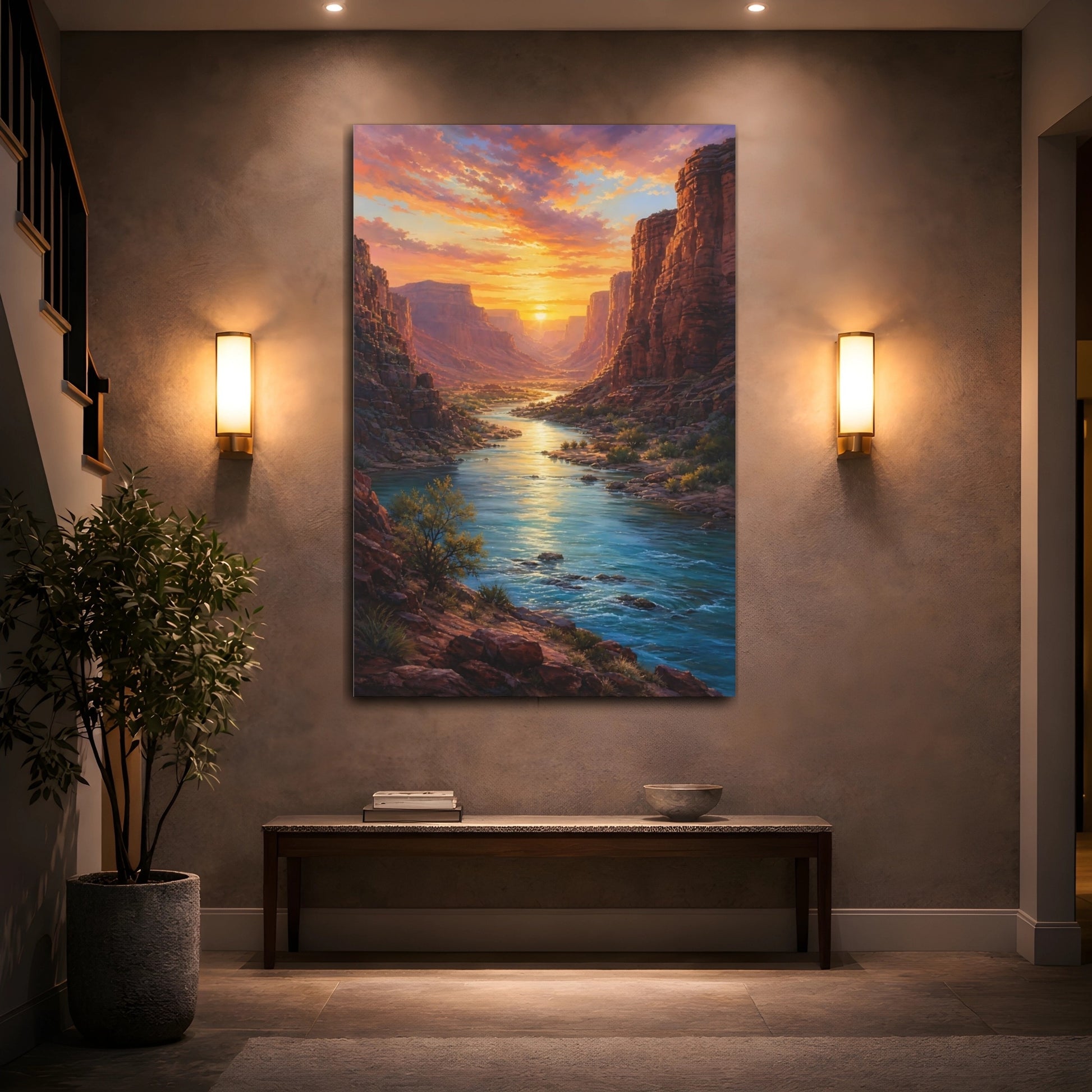 Mockup 2. Golden Canyon River Sunset shown as canvas print