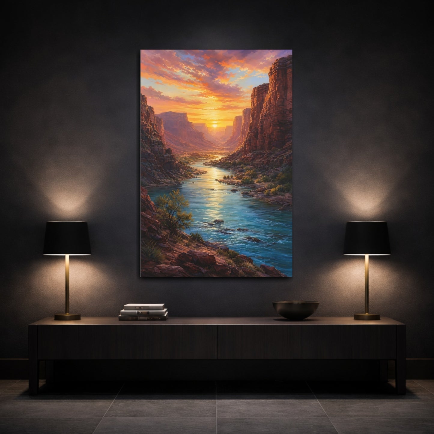 Mockup 3. Golden Canyon River Sunset shown as canvas print