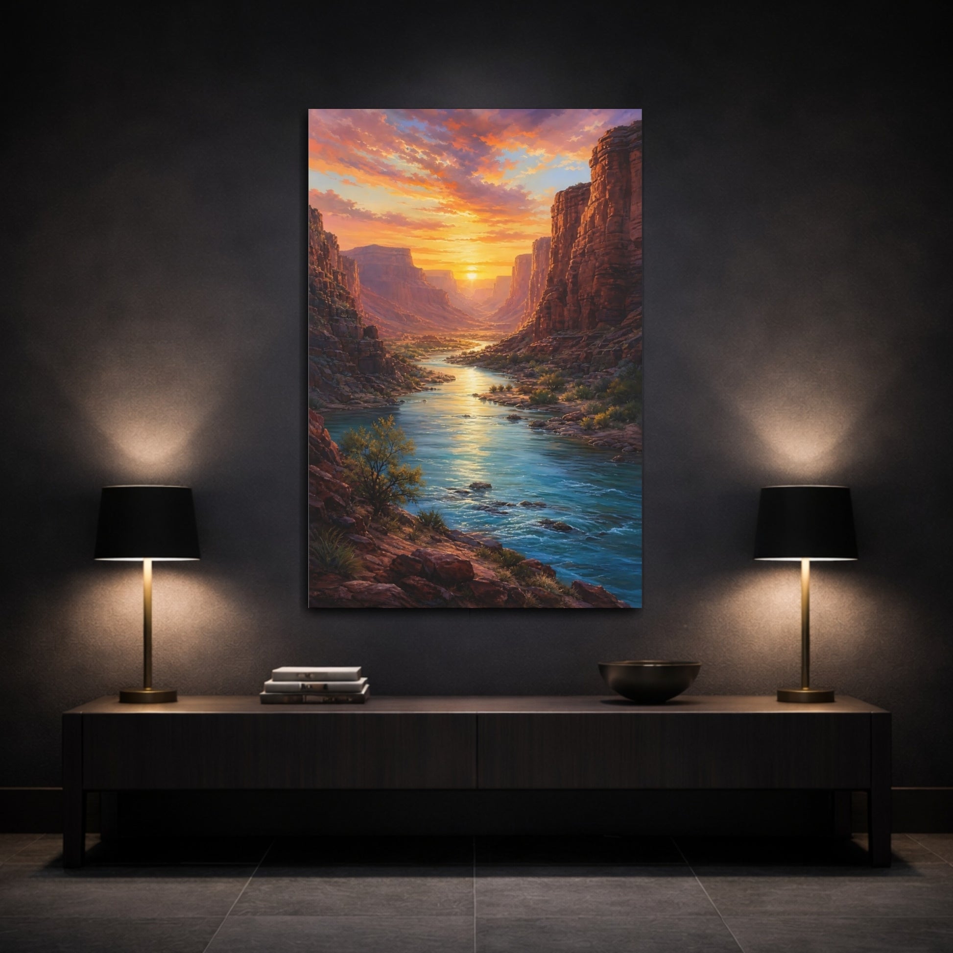 Mockup 3. Golden Canyon River Sunset shown as canvas print
